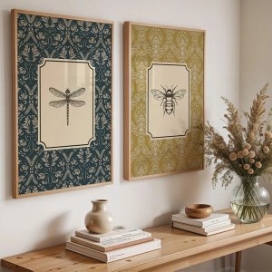 1/2pcs Retro Dragonfly Bee Inspired Insect Canvas Print Cute Hummingbird Animal Farmhouse Wall Art Poster for Modern Home Decor