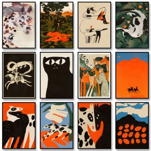 Vintage Abstract Animal Canvas Prints Poster Japandi Cat and Horse Mid Century Aesthetics Art Prints Bedroom Wall Art Home Decor